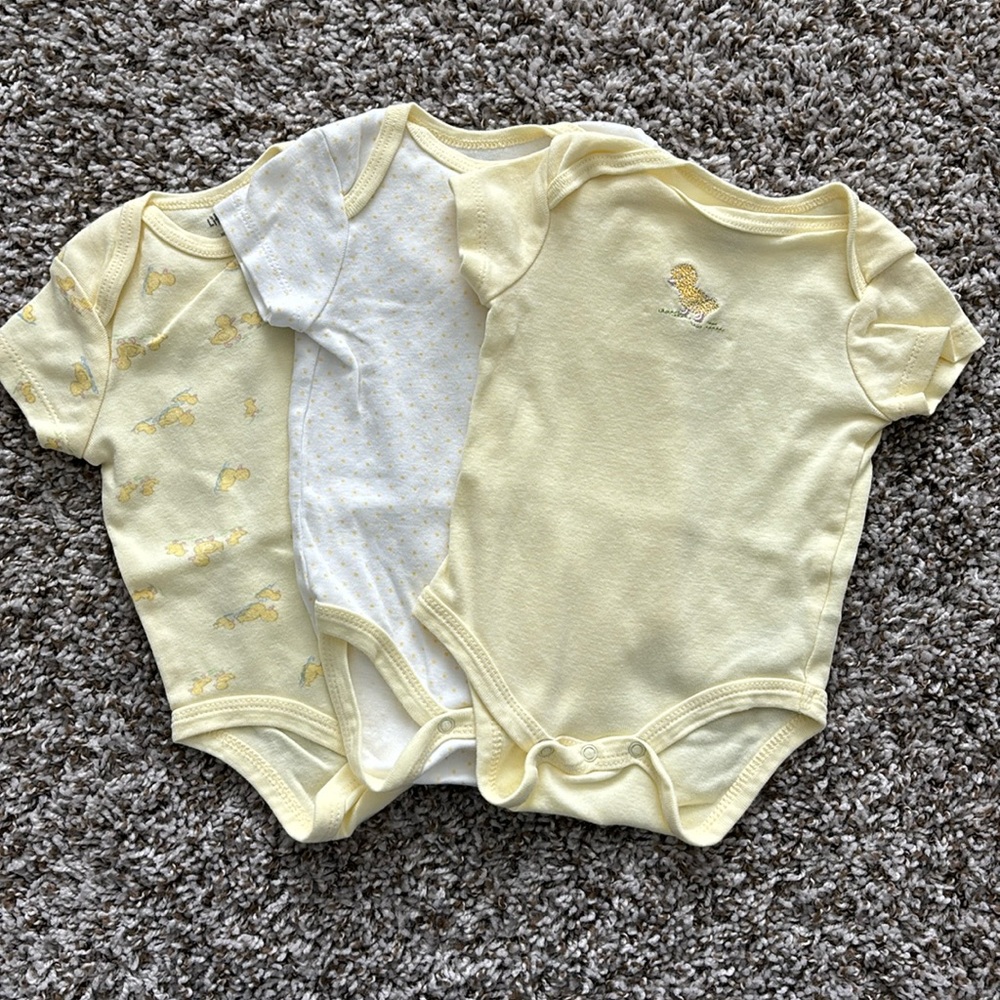Little Me onesie set, yellow and white, size 3 mos